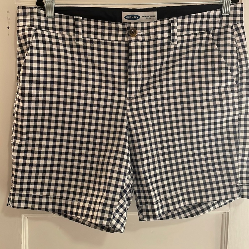 Blue and white gingham shorts